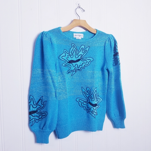 Vintage Sweaters - Vintage Puff Shoulder Detailed Applique Sweater